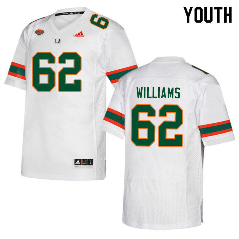 Youth #62 Jarrid Williams Miami Hurricanes College Football Jerseys Sale-White